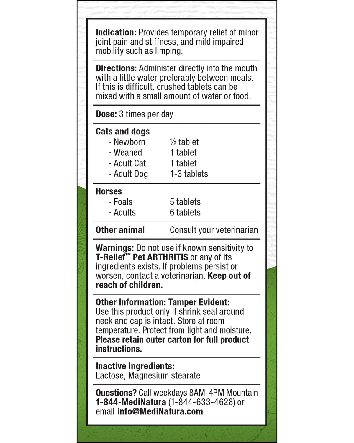 T-Relief PET Arthritis TABS 90ct Indication