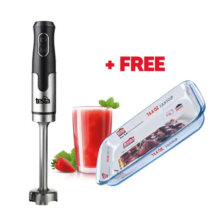 TESTA – Hand Blender 800W with Turbo + Free Glass Bakeware 1.6 L Rectangle 29.5cm