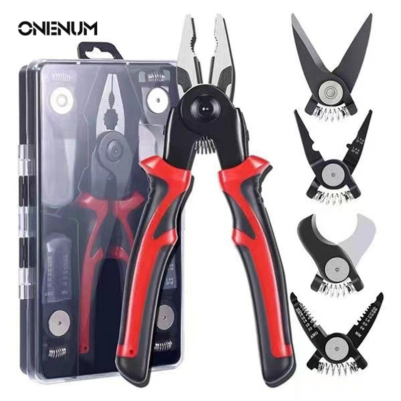 Multifunctional 5 In 1 Pliers Replaceable Head Wire Stripper Diagonal