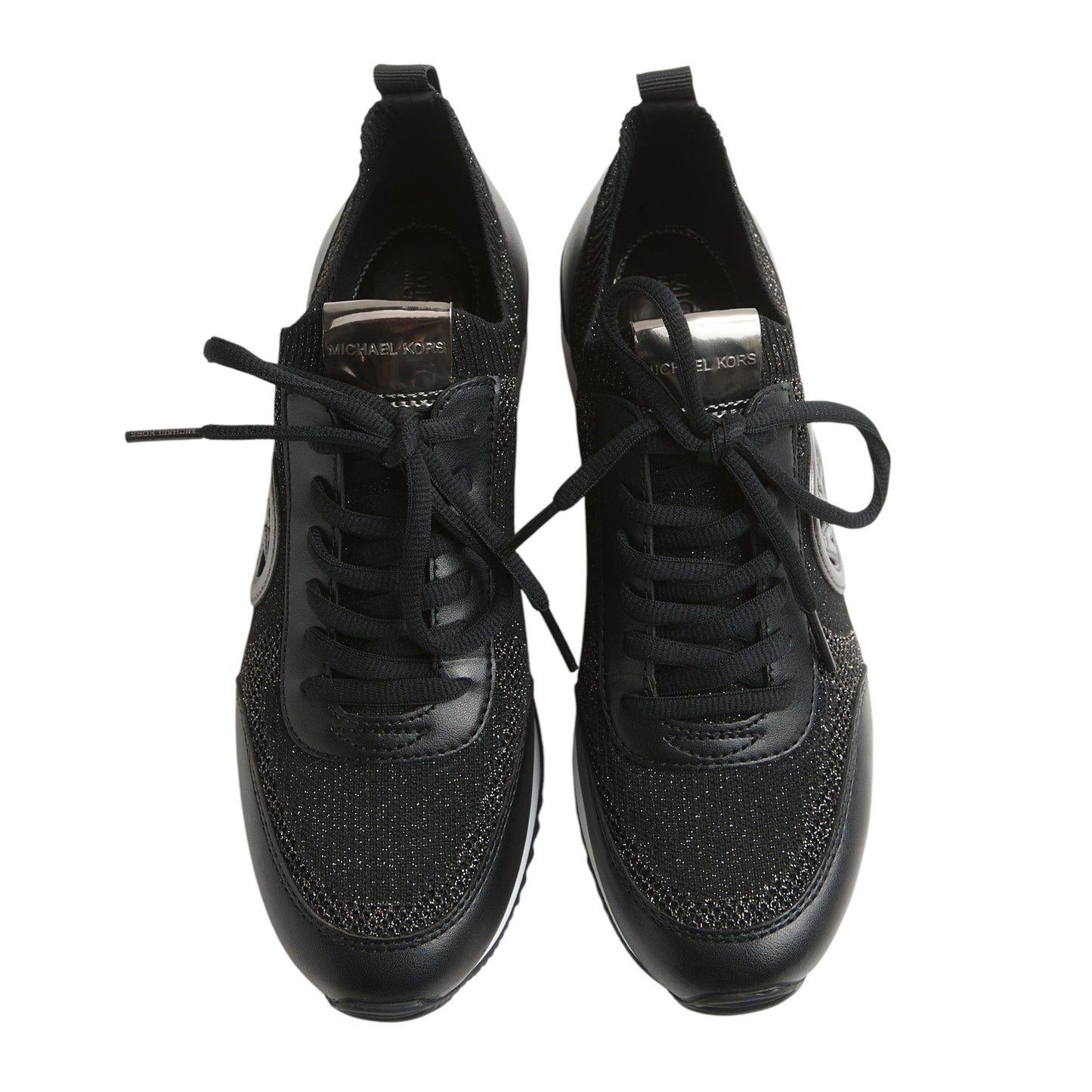 Women's Shiny Kitted Logo Designed Shoes,Black