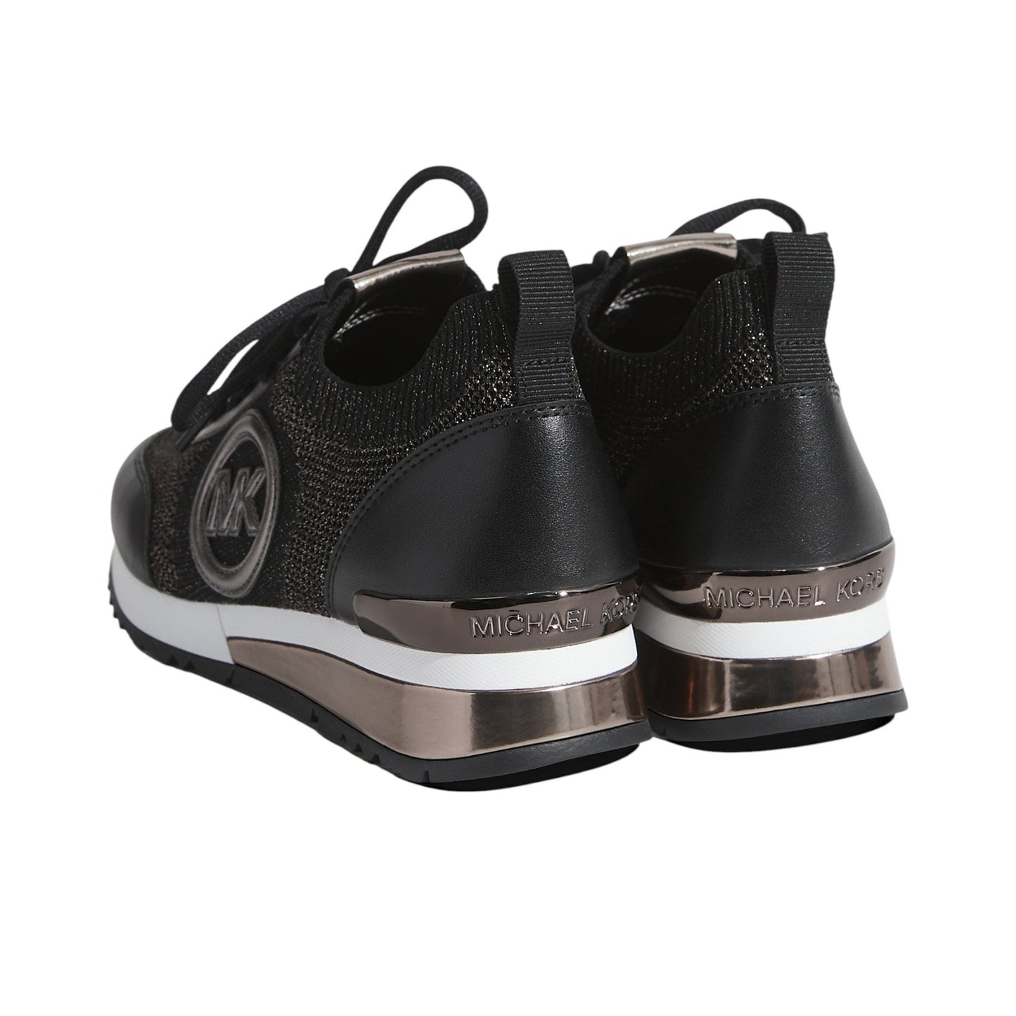 Women's Shiny Kitted Logo Designed Shoes,Black