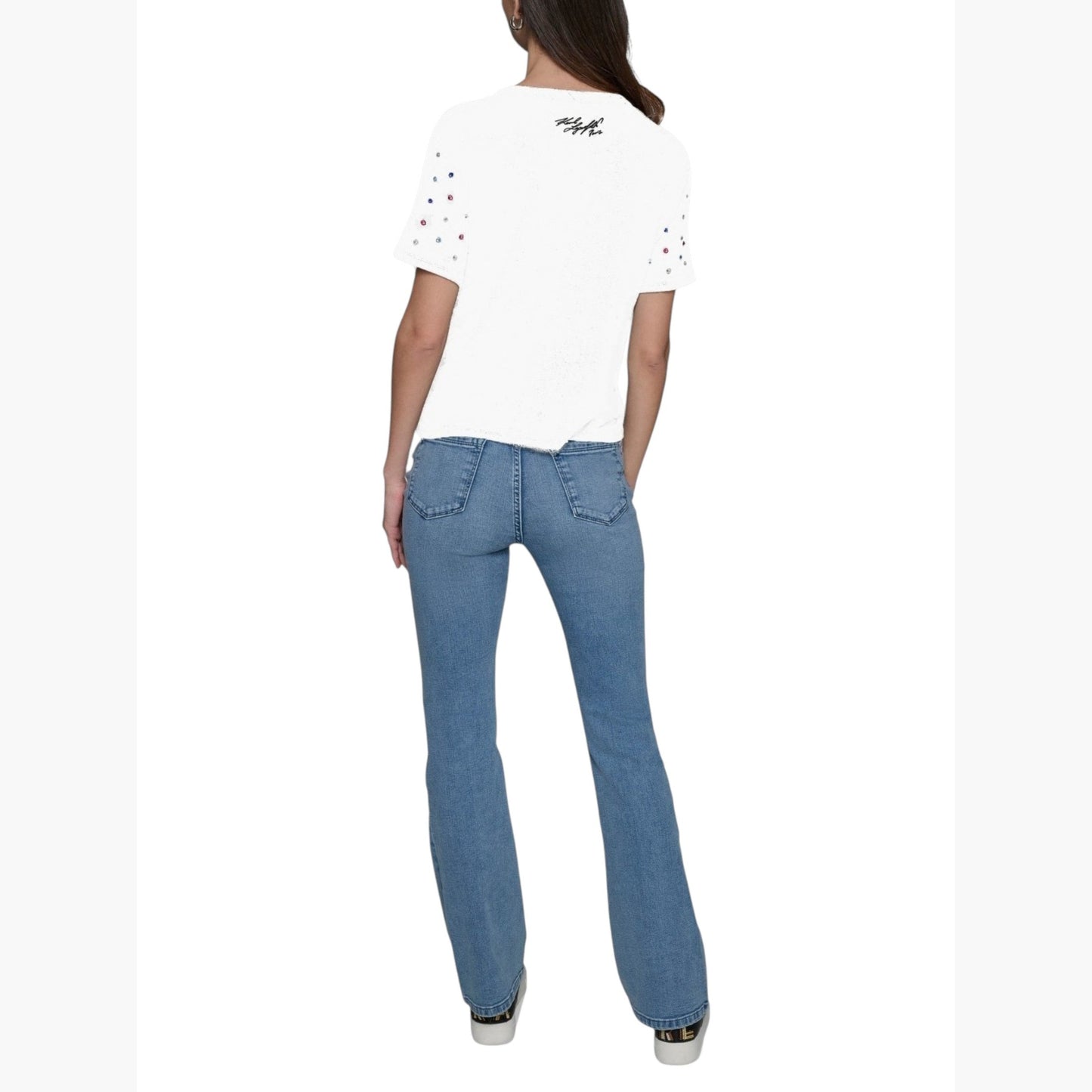 Women's Colorfull Rhinestones Top,White