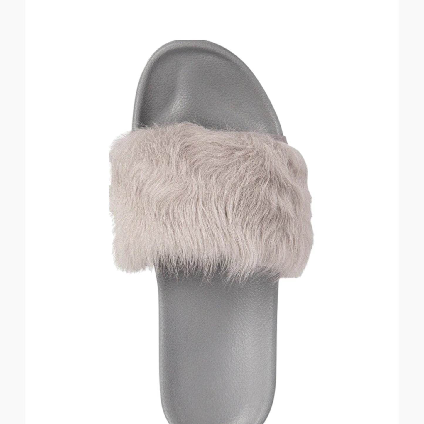 Women's Plain Faux Fur Slippers,Grey