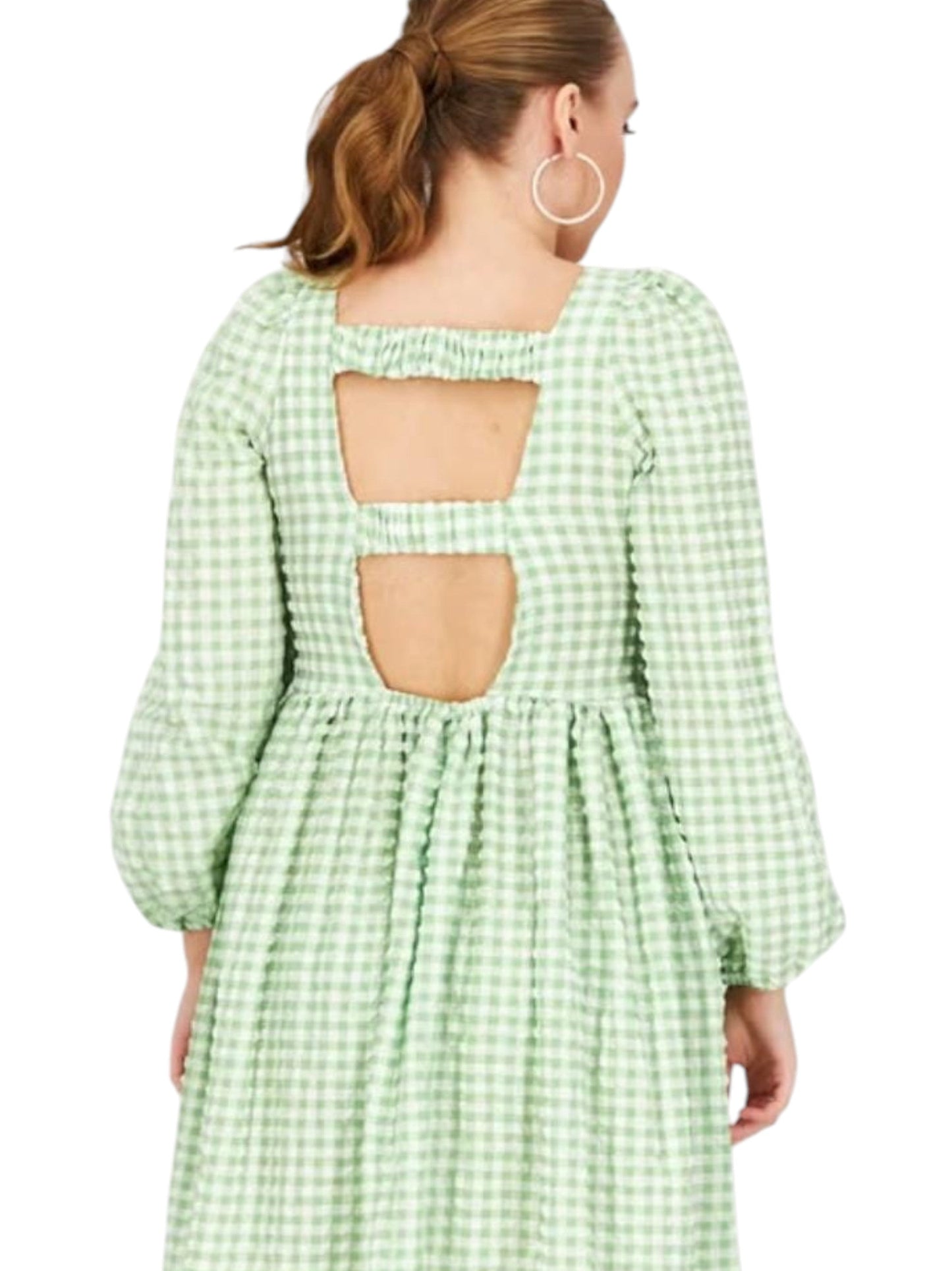 Women's Plaid Open Back Dress,Light Green