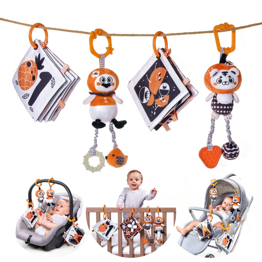 Tumama Kids - Newborn Visual Flash Cart And Rattle Set  - Black&White