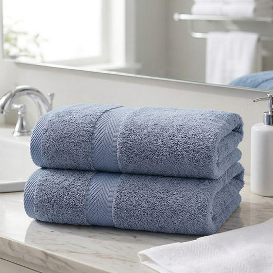 160 CM X 80 CM Thick 100 % Cotton Bath Towel Soft Quality Absorbent Oversized Towel for Household Use Beach and Swimming Pool 1 Piece Blue - Image 1
