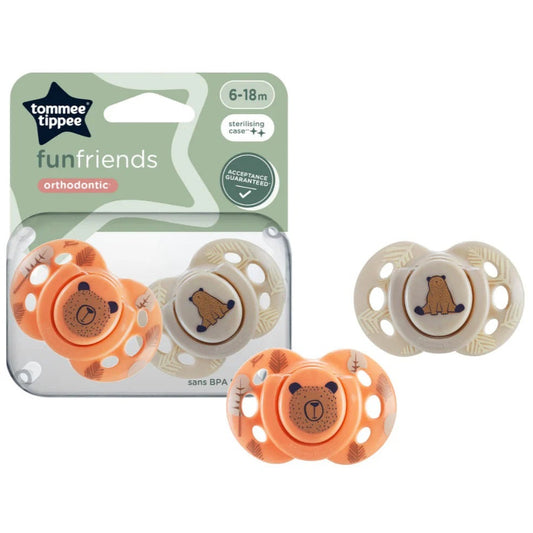 Tommee Tippee Fun Friends Orthodontic Soothers (6–18 Months) – 2 Pack