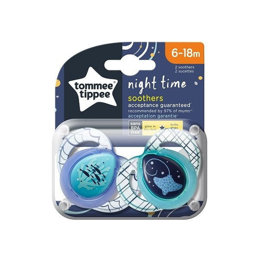 Tommee Tippee Night Time Orthodontic Soothers (6–18 Months) – 2 Pack