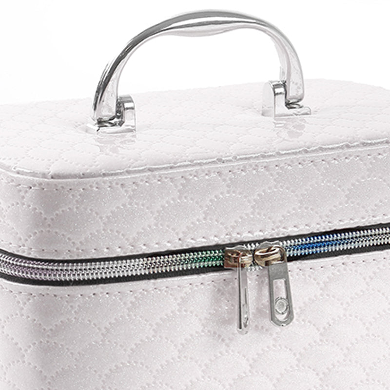 21 CM Waterproof Leather Makeup Storage Box with Double Zipper and Handle Portable Travel Case Organizer with Mirror for Makeup Cosmetics Vanity White - Medaid International