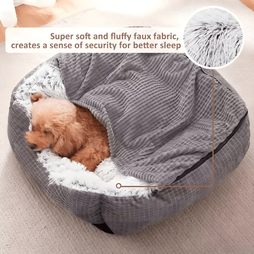 2-in-1 Cave Hooded Puppy Bed – For Small & Medium Dogs & All Cats