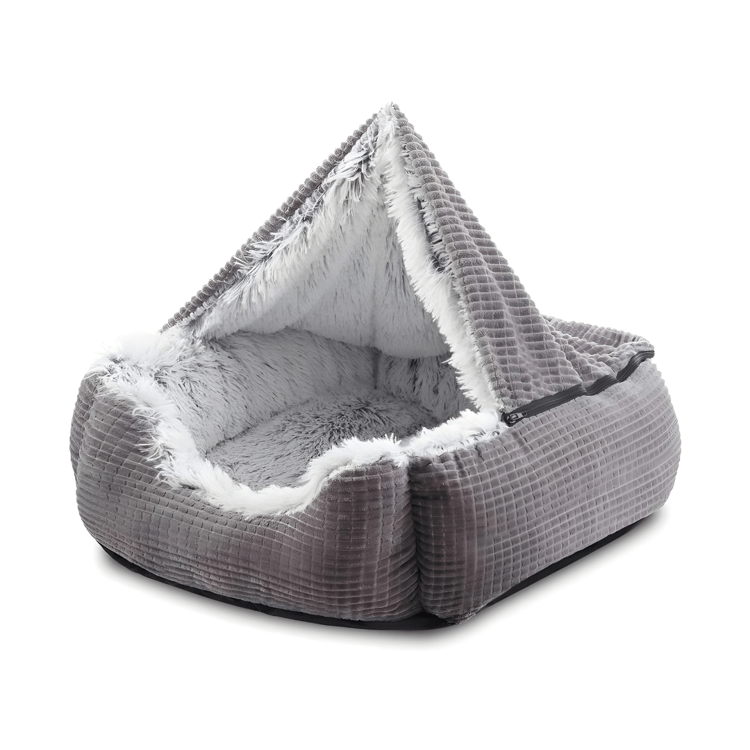 2-in-1 Cave Hooded Puppy Bed – For Small & Medium Dogs & All Cats