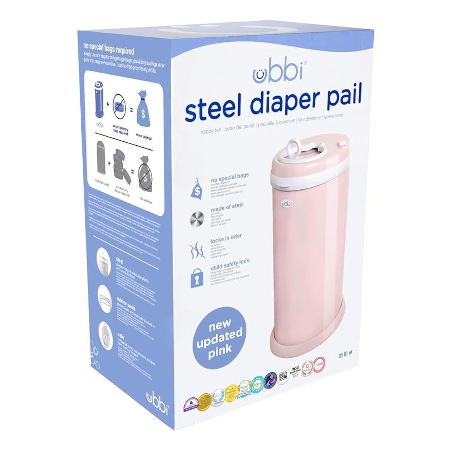 Ubbi Steel Diaper Pail Pink