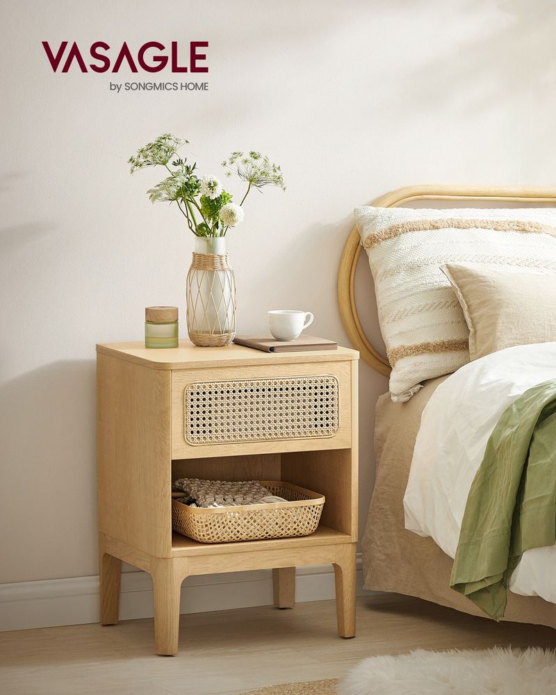 VASAGLE Rattan Bedside Table