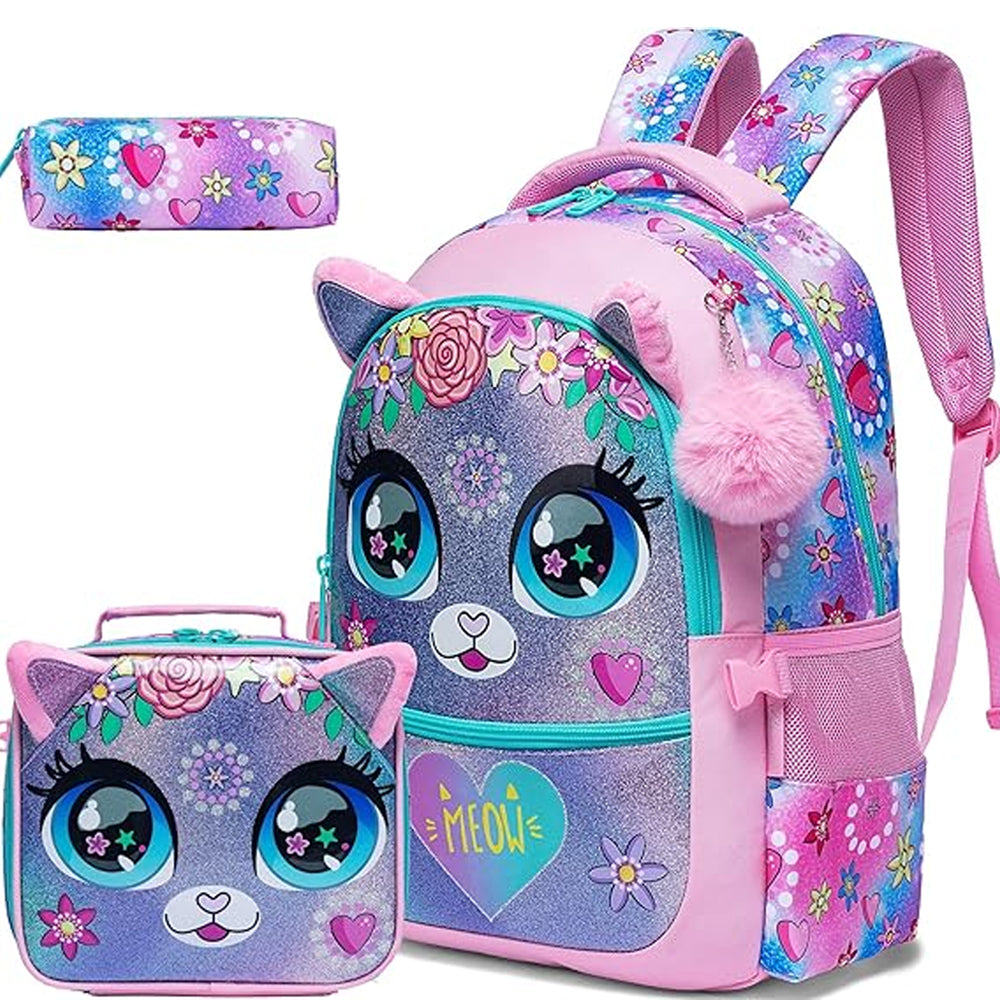 (NET) Tie Die Cat Backpack With Lunch Box & Pencil Case Lebanon