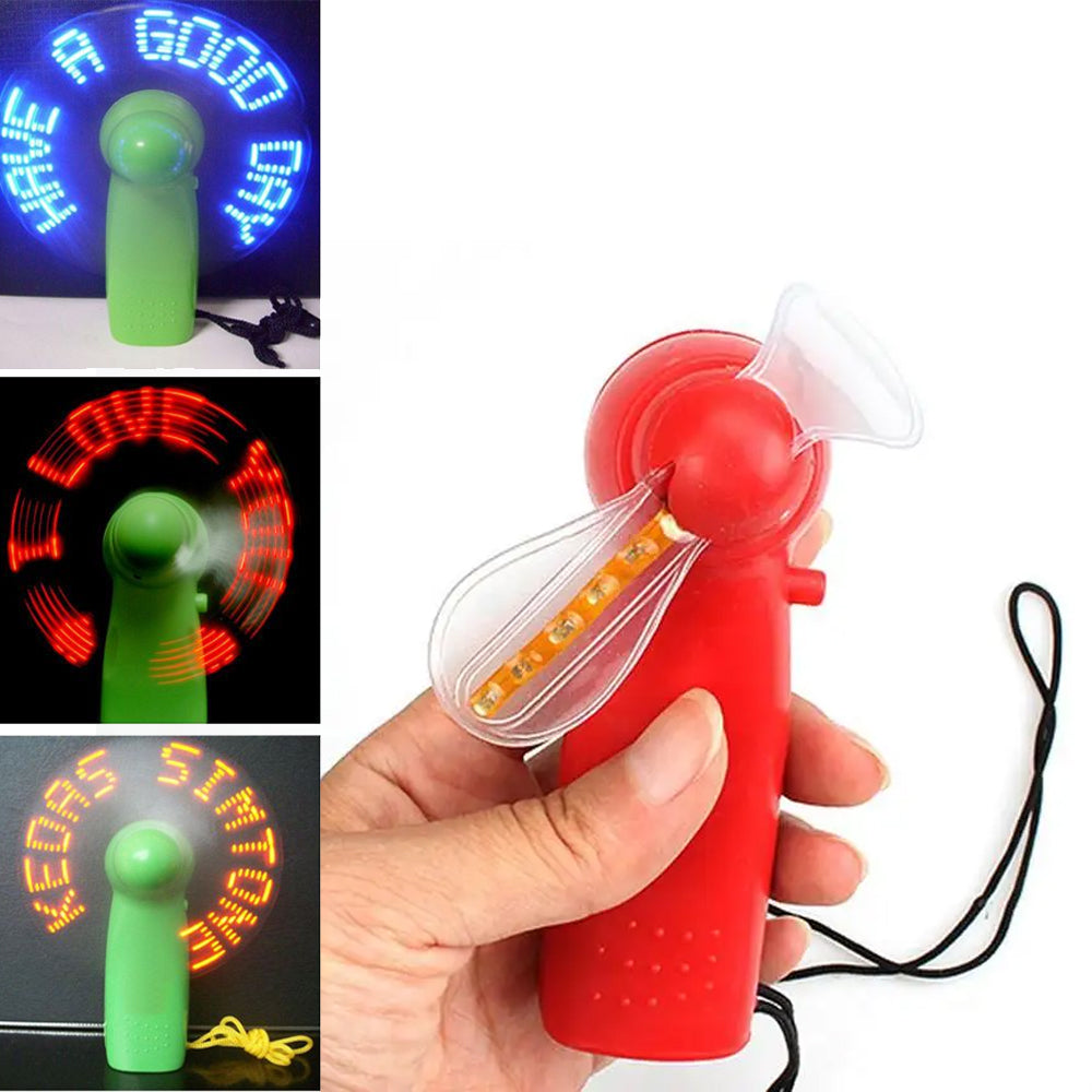 Portable Mini Handheld Cooling Fan Colorful LED Light Battery Power With Strap