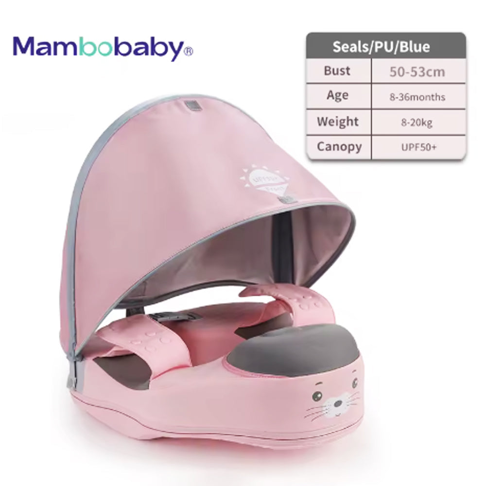 (Net) Baby Solid Float with Removable UPF 50+ UV Sun Protection Canopy Safety Aquatics Floating Ring Fit Infant Toddler