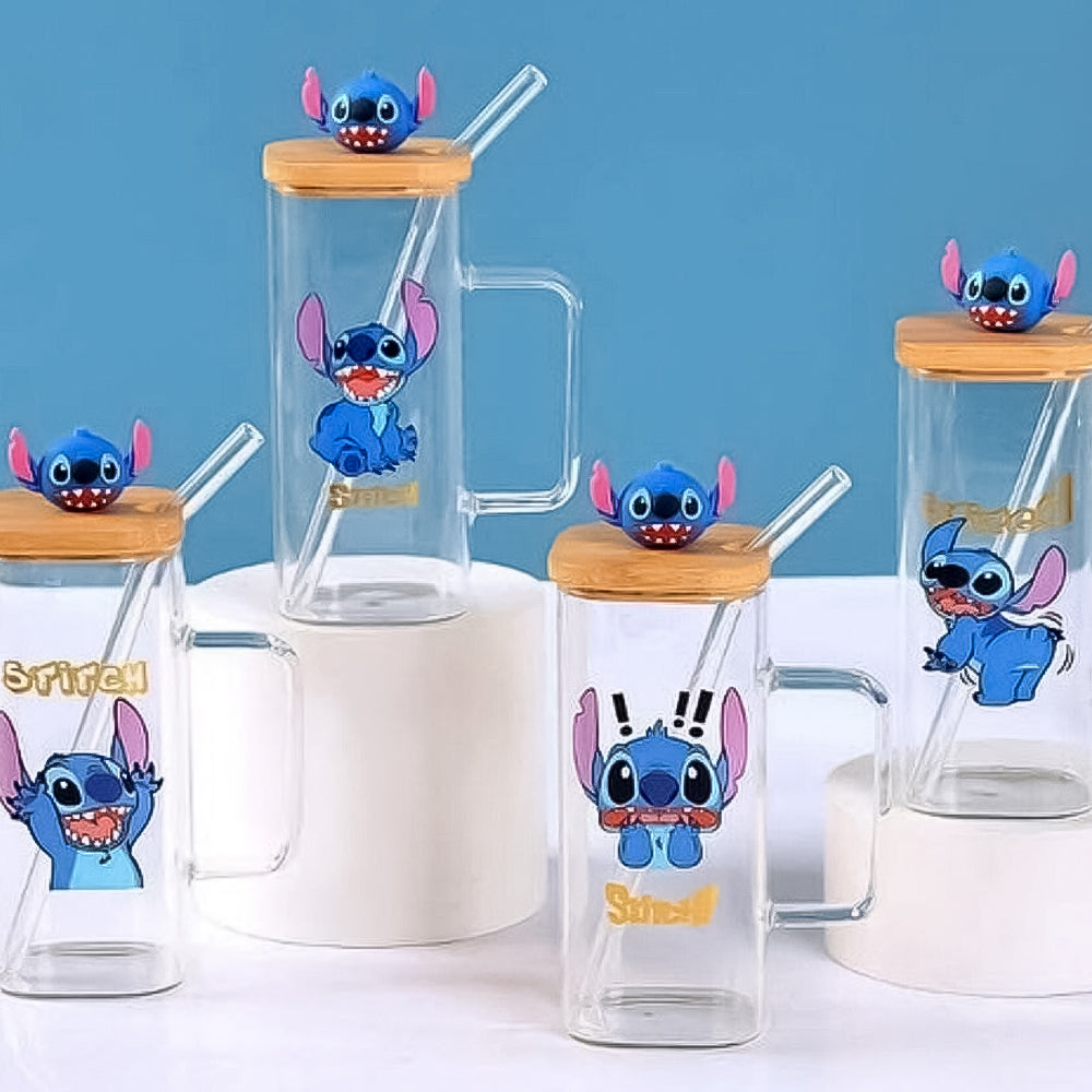 Stitch Glass Cup With Straw Lebanon