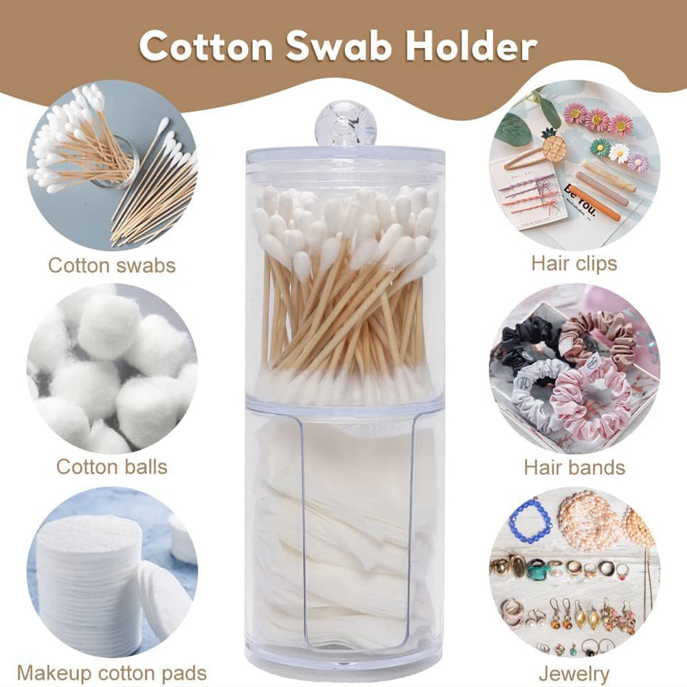 ( net) Cylinder Transparent Two-Layer Cosmetics Container Storage Box Case For Nail Polish Cotton Swab