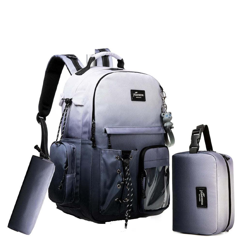 (NET) Grey Backpack With Lunch Box & Pencil Bag Set Of 3 Pcs Lebanon