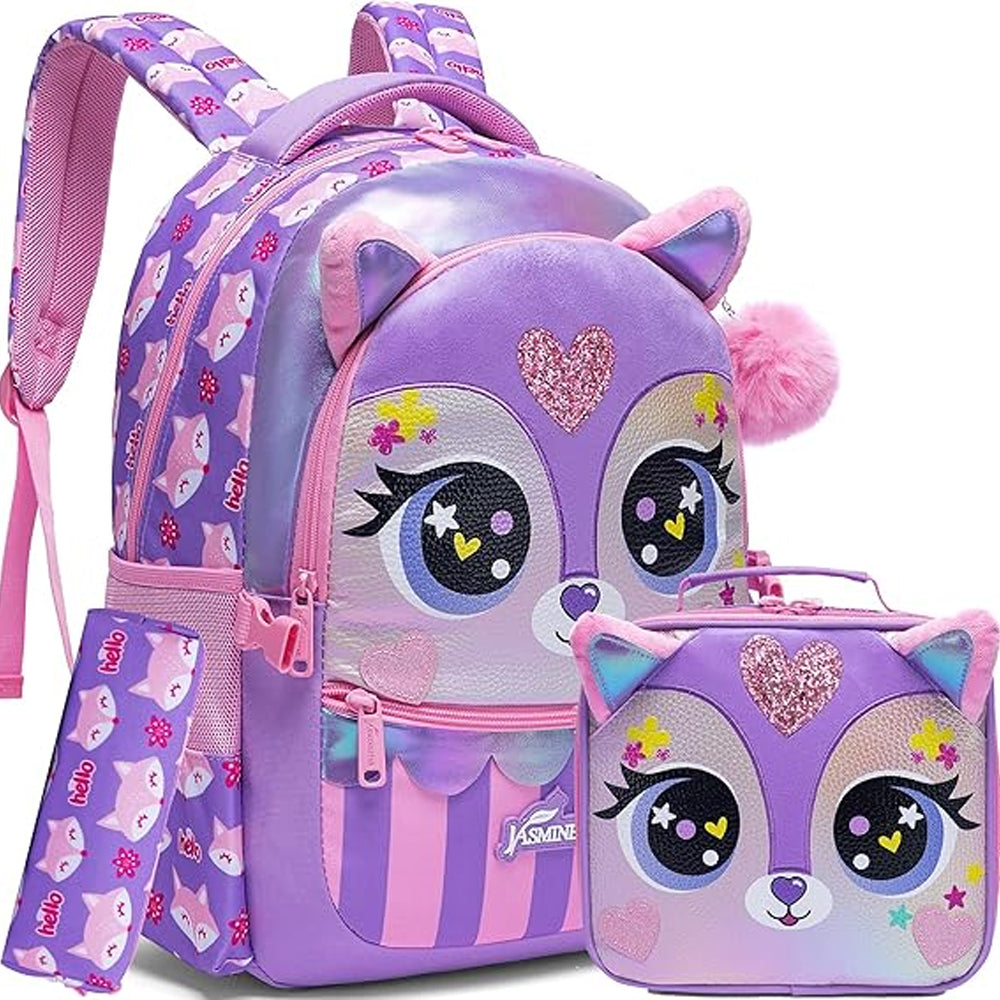 (NET) Purple Cat Backpack With Lunch Box & Pencil Case Lebanon