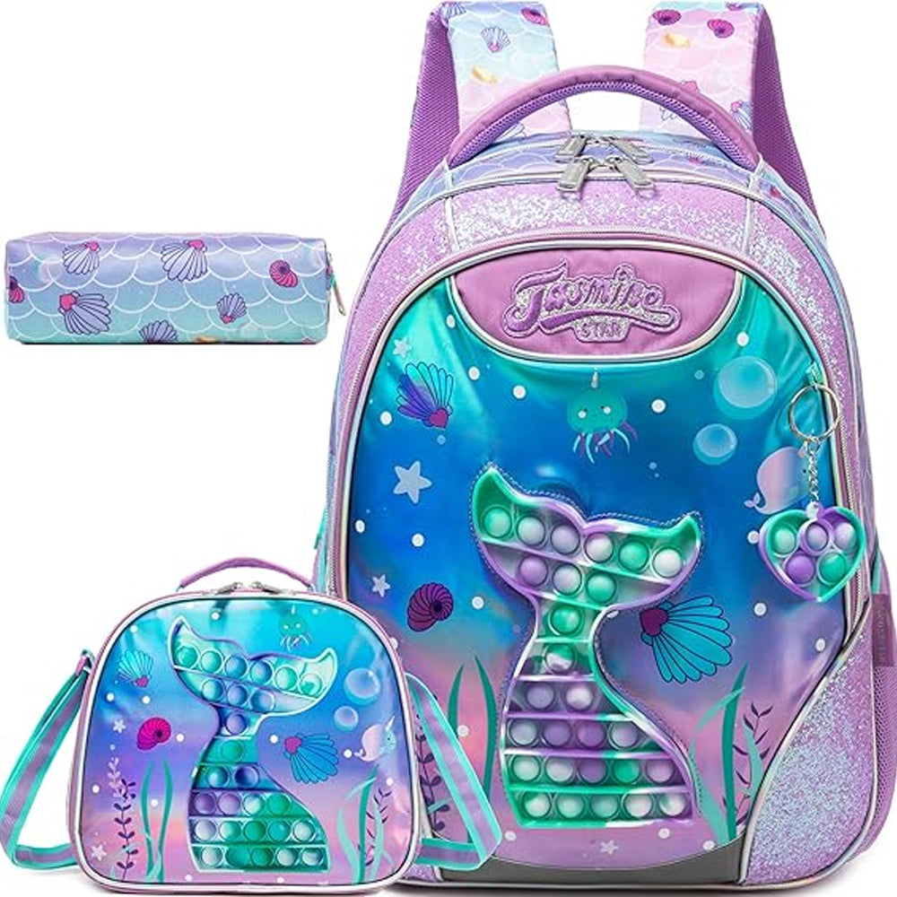 (NET) Mermaid Purple Backpack For Girls Set Of 3 Pcs Lebanon