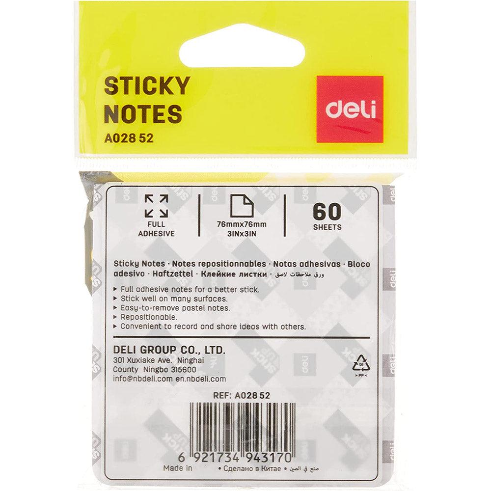 Deli EA02852 Full Adhesive Sticky Notes, 76 x 76mm 60 Sheets