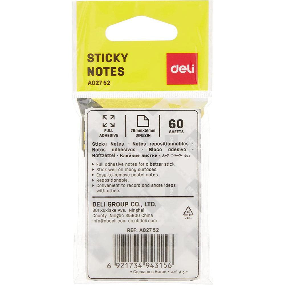 Deli EA02752 Full Adhesive Sticky Notes, 76 x 51mm 60 Sheets