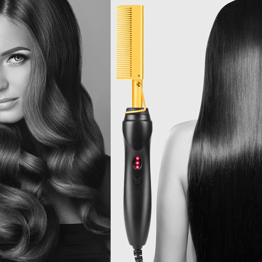 Press Comb for Women, Portable Travel Comb DIY Styler Brush Press Straightening Quick Heating Anti-Scald Copper - Medaid International