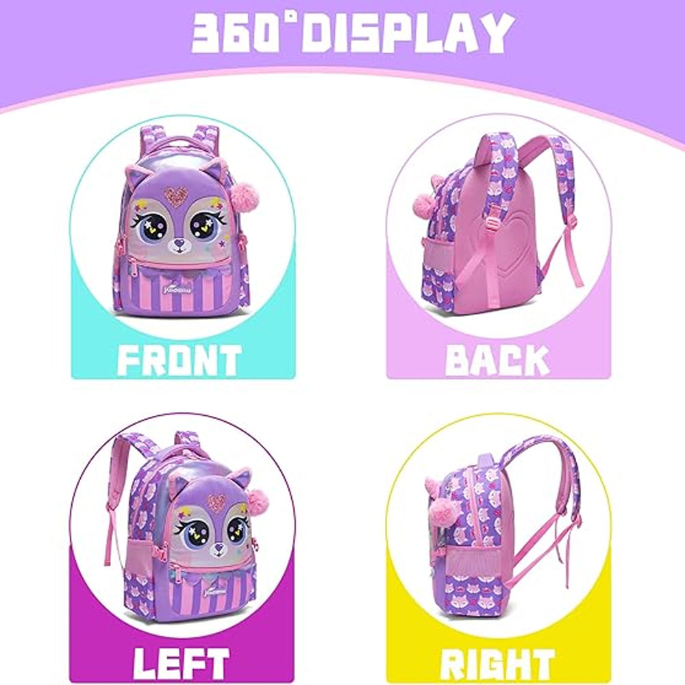 (NET) Purple Cat Backpack With Lunch Box & Pencil Case