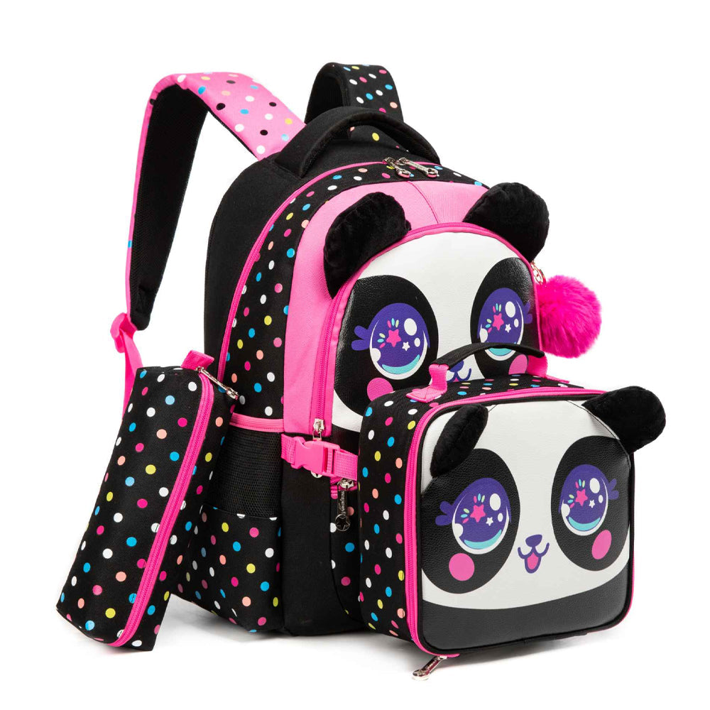 (NET) Black Panda School Backpack With Lunch Box & Pencil Case Set Of 3 Pcs Lebanon