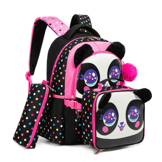 (NET) Black Panda School Backpack With Lunch Box & Pencil Case Set Of 3 Pcs Lebanon
