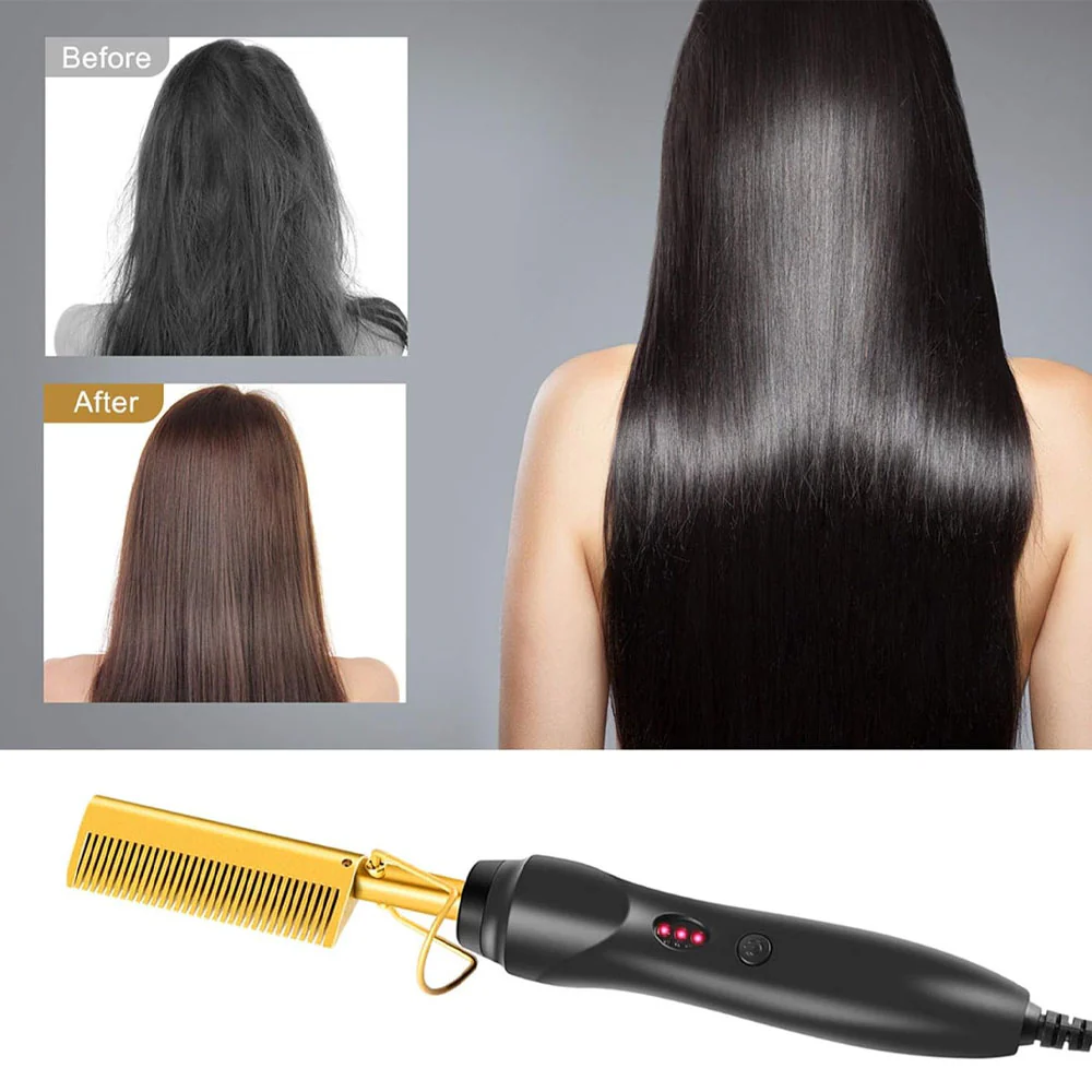 Press Comb for Women, Portable Travel Comb DIY Styler Brush Press Straightening Quick Heating Anti-Scald Copper - Medaid International