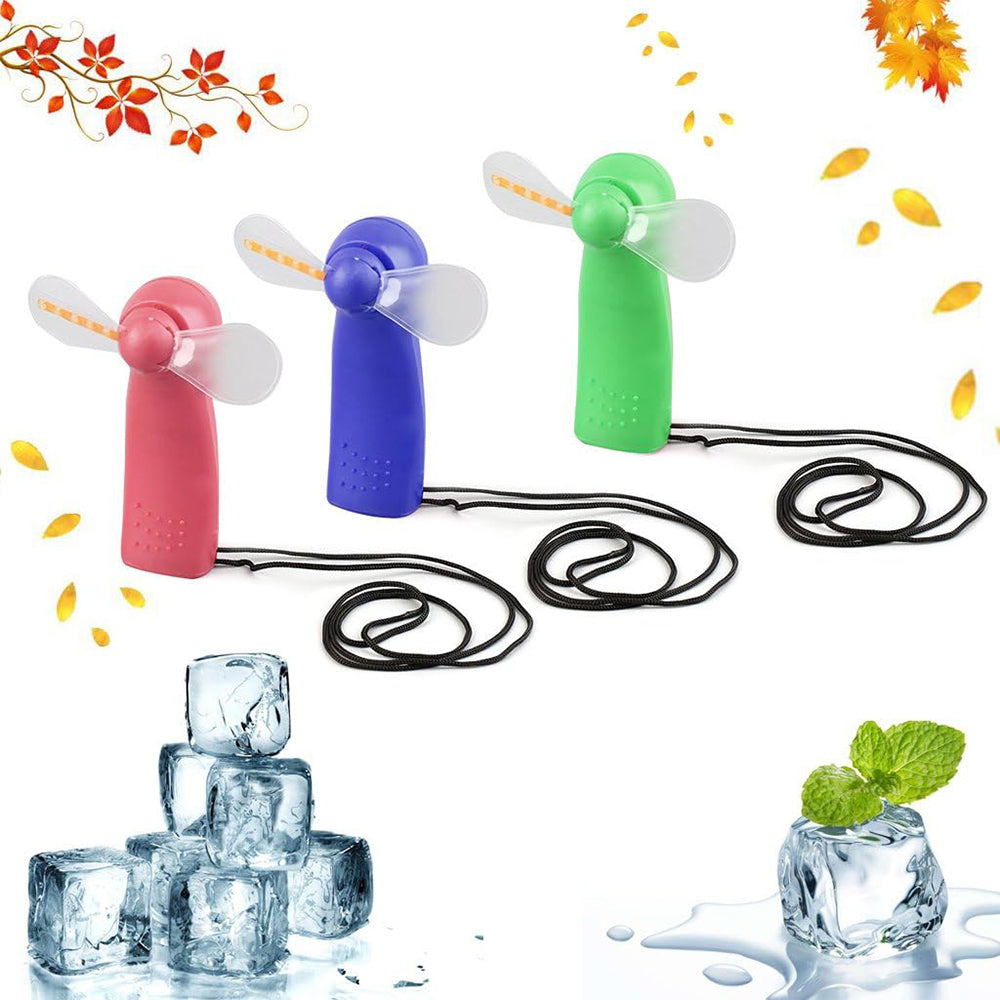 Portable Mini Handheld Cooling Fan Colorful LED Light Battery Power With Strap