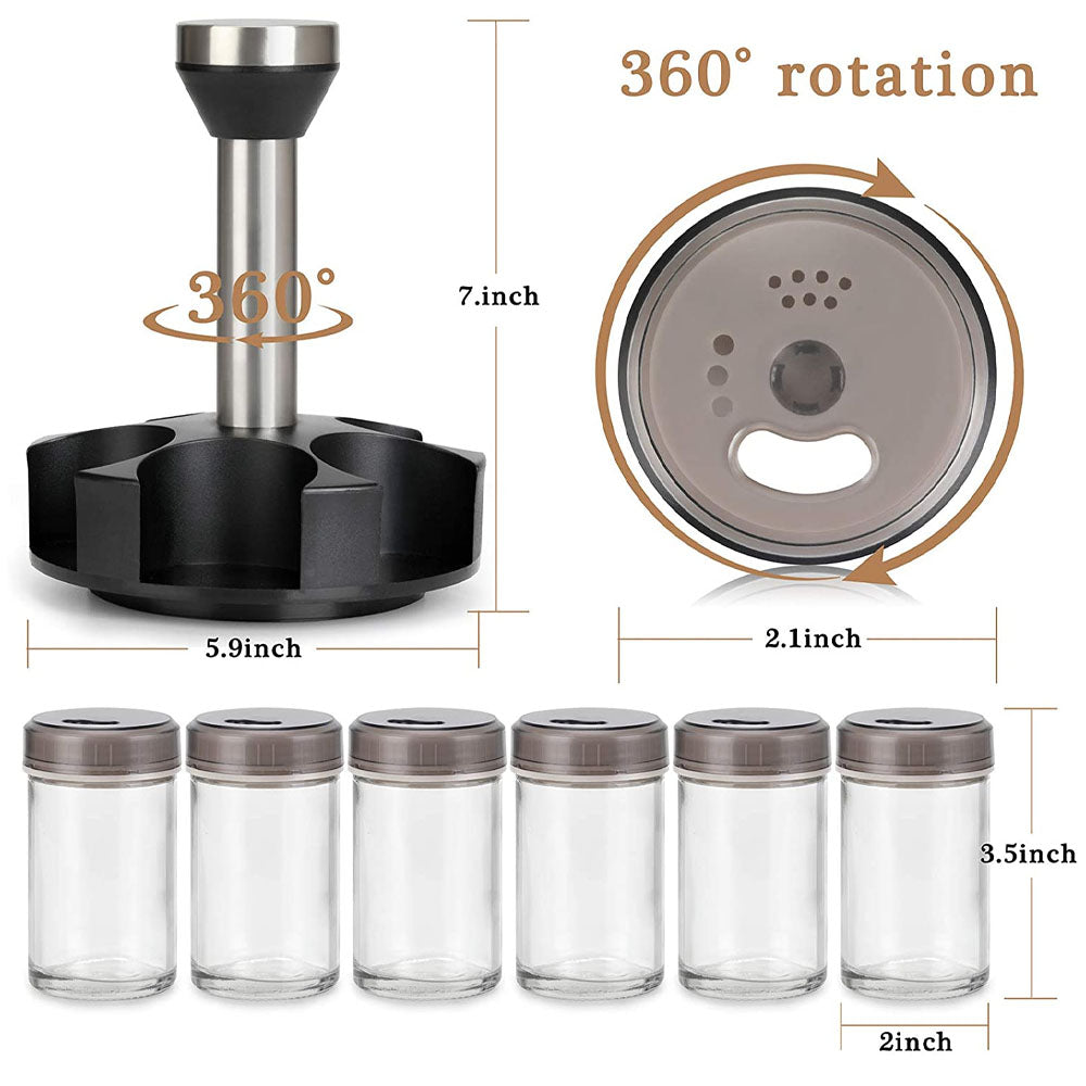 6-Jar Revolving Spice Rack Organizer with Rotating Stand and Salt & Pepper Shakers - Medaid International