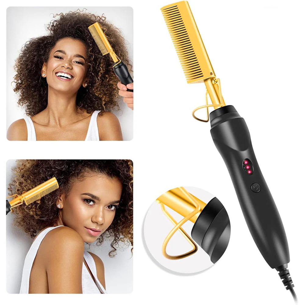 Press Comb for Women, Portable Travel Comb DIY Styler Brush Press Straightening Quick Heating Anti-Scald Copper - Medaid International