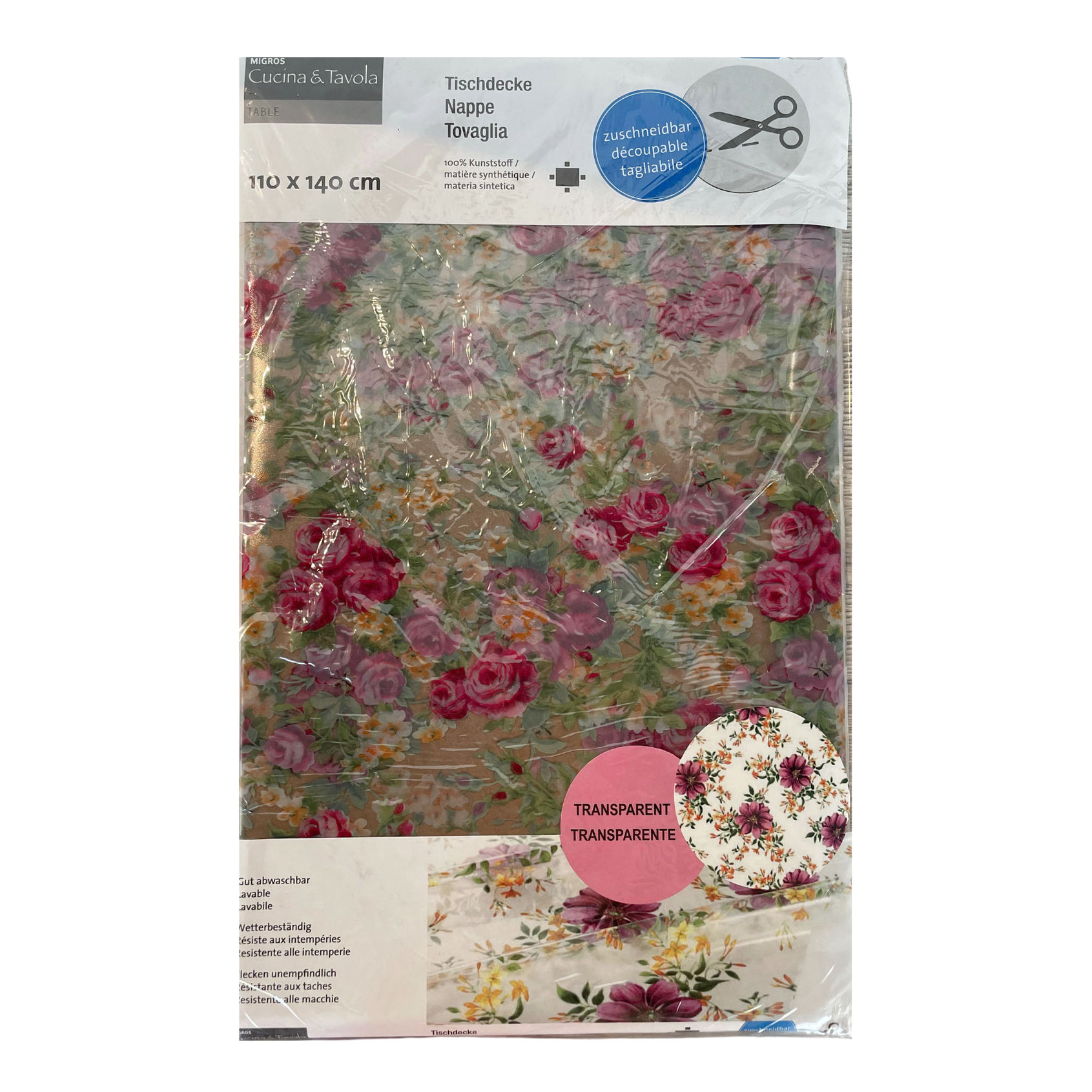 Plastic Transparent Tablecloth with flowers - 110x140 cm