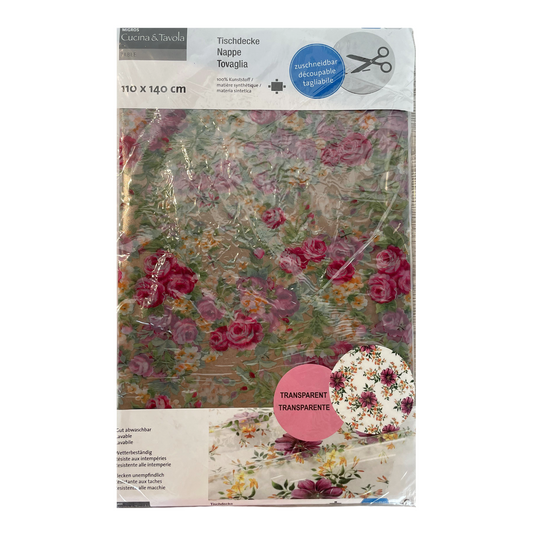 Plastic Transparent Tablecloth with flowers - 110x140 cm