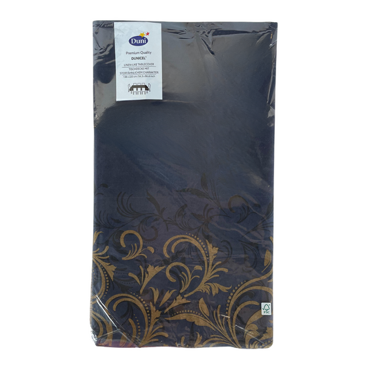 Premium Linen-like Throwable Tablecloth Black-Blue with Design - 138x220 cm