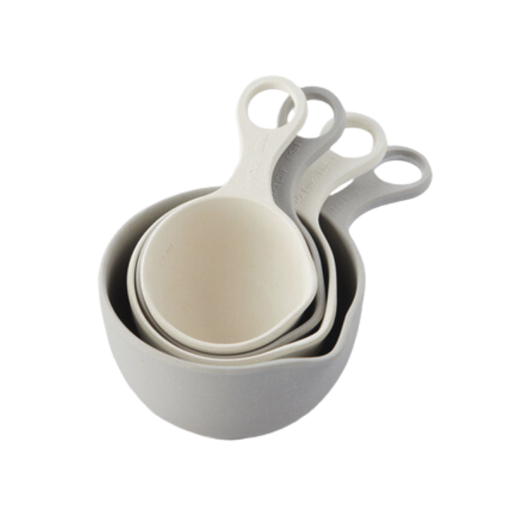 Point-Virgule-Bamboo Fiber Set of 4 Measuring Cups Cement Grey & Off-White