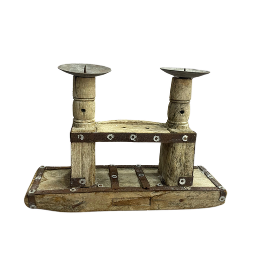 Candle Holder Wood and Steel Large