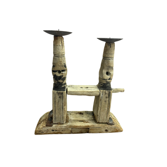 Candle Holder Wood and Steel Medium
