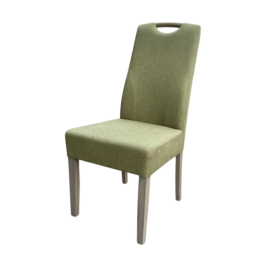 Green Textile Chair with Wooden Legs (displayed)