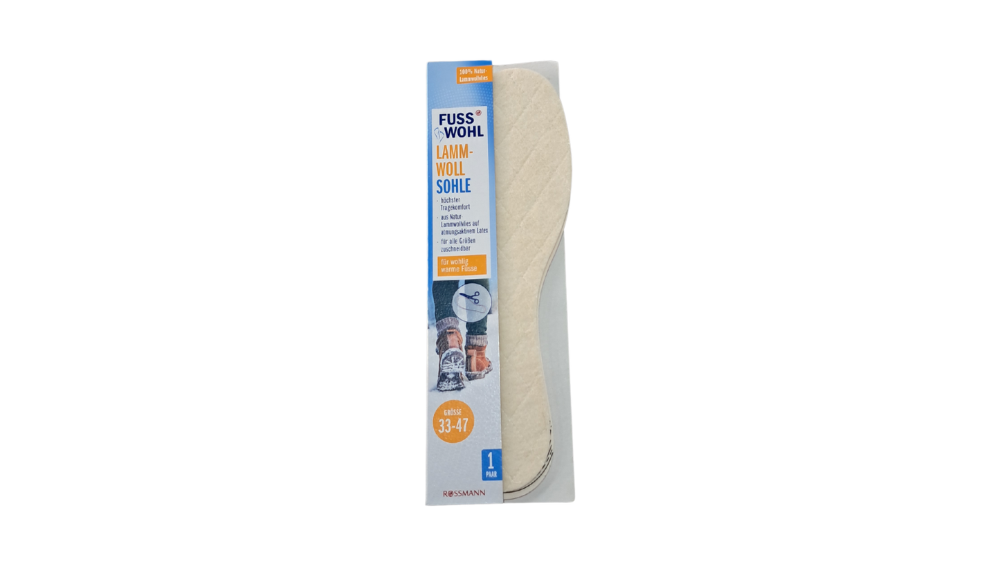 FUSSWOHL Lambswool Insoles – Size 33-47 (1 Pair)