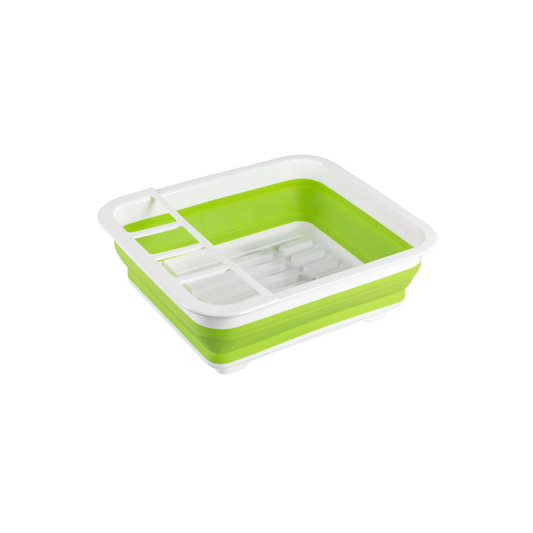 Dish drainer Gaia foldable green/white with cutlery holder and plate stand By Wenko.de