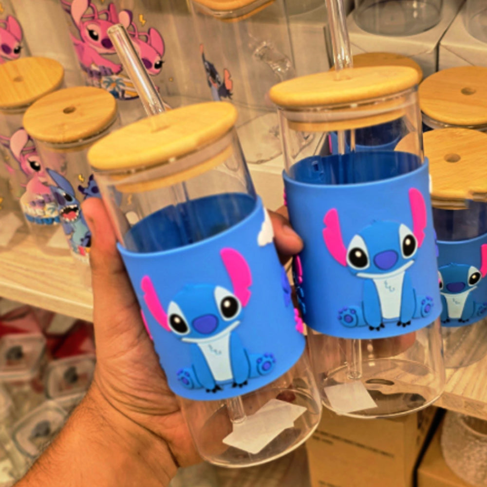 Stitch Glass Cup With Straw Lebanon