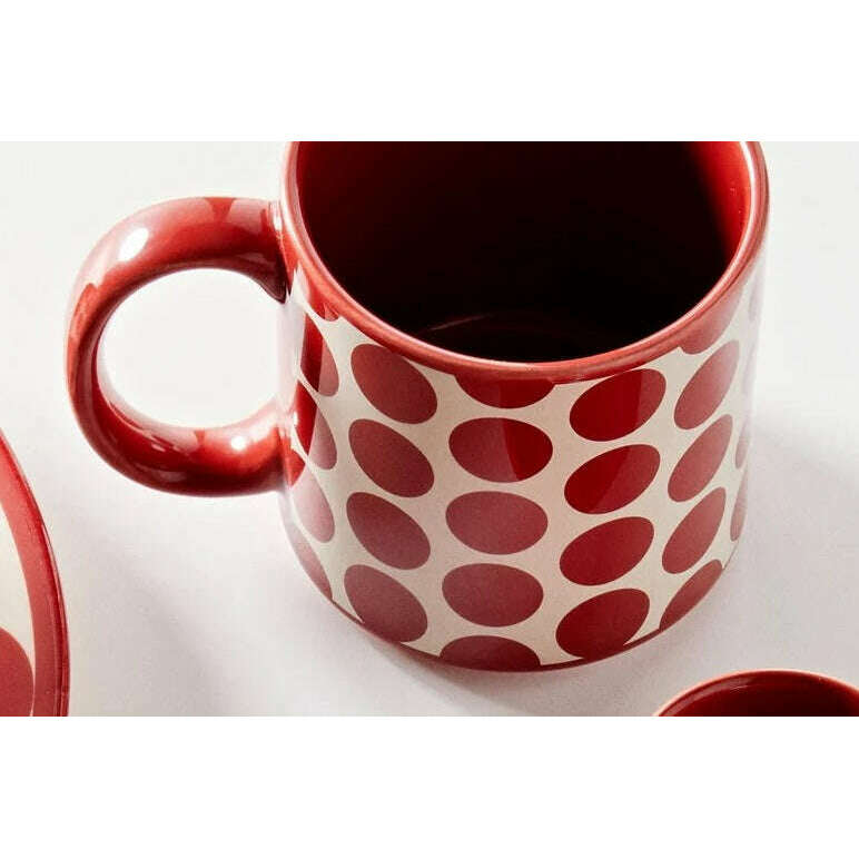 Set of 4 Mugs -  Stoneware Red Dots - Medaid International