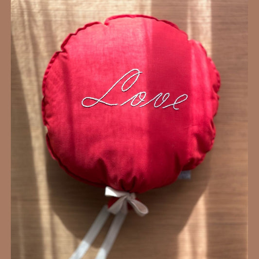 Red Embroided Round Balloon Pillow