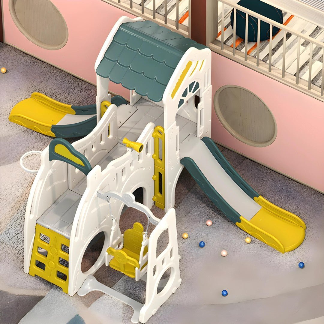 Double Slide With One Swing Playhouse Set