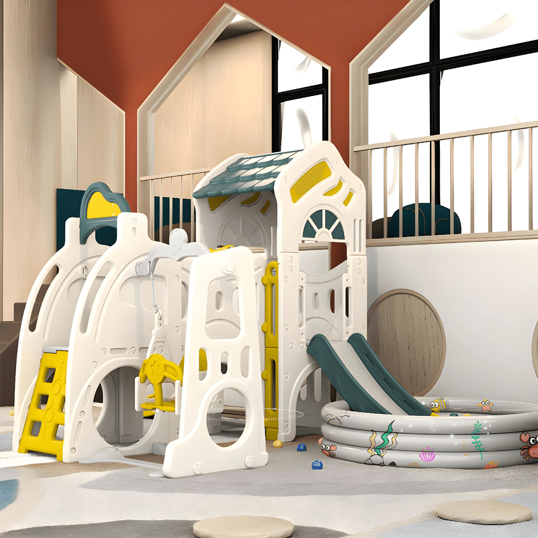 Double Slide With One Swing Playhouse Set