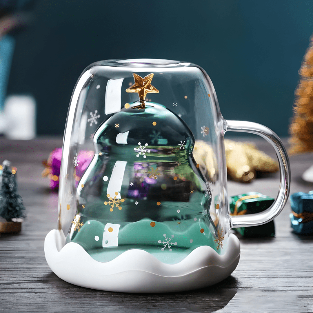 Premium Christmas Double-Wall Glass with Coaster 300ML